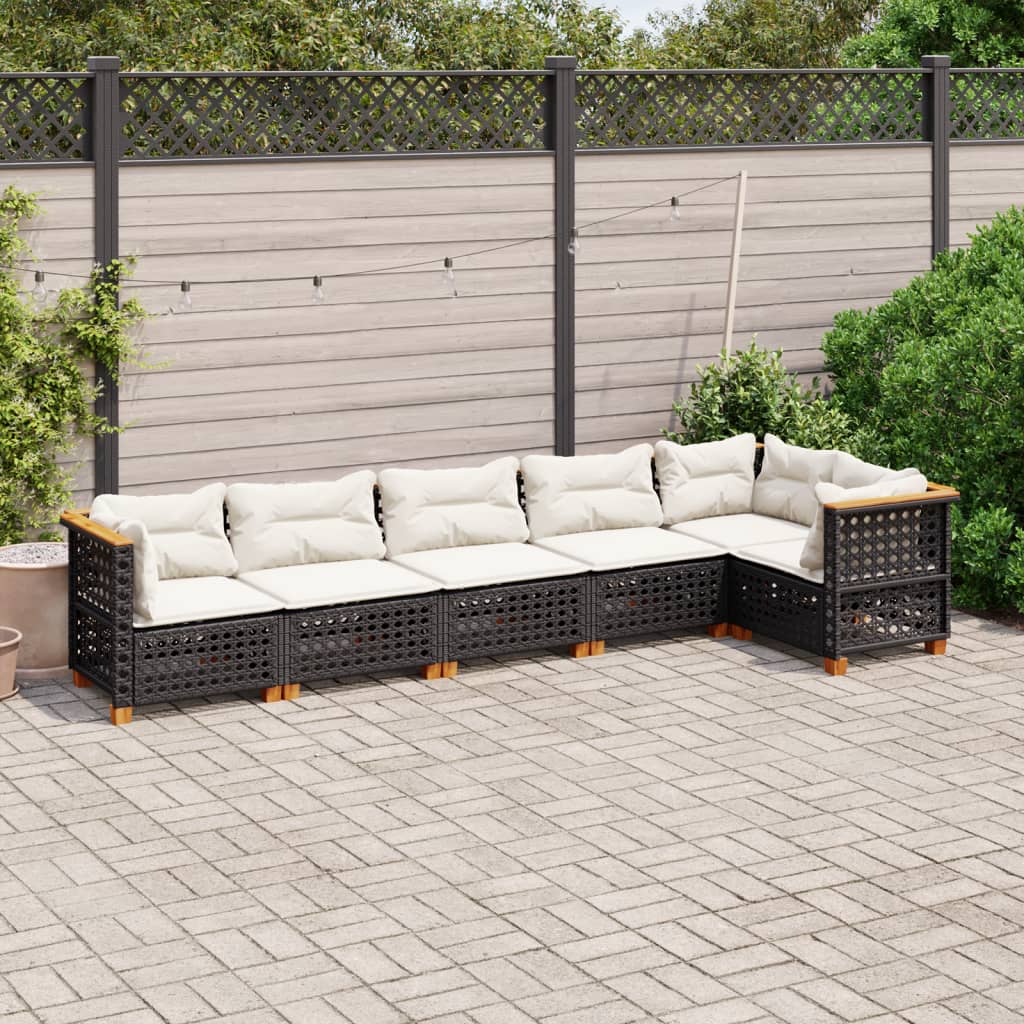 vidaXL 6 pcs conjunto sofás de jardim c/ almofadões vime PE preto