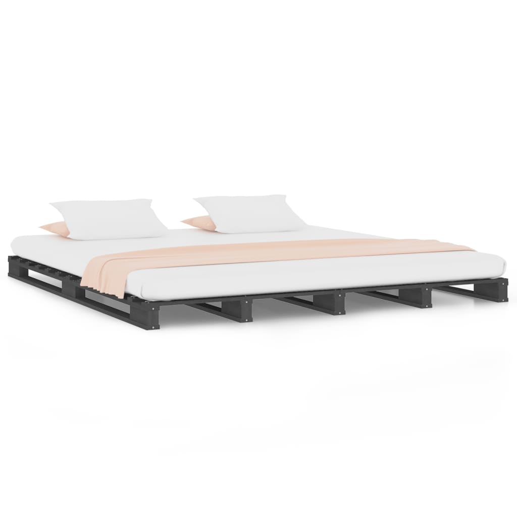 vidaXL Cama de paletes king 150x200 cm pinho maciço cinzento