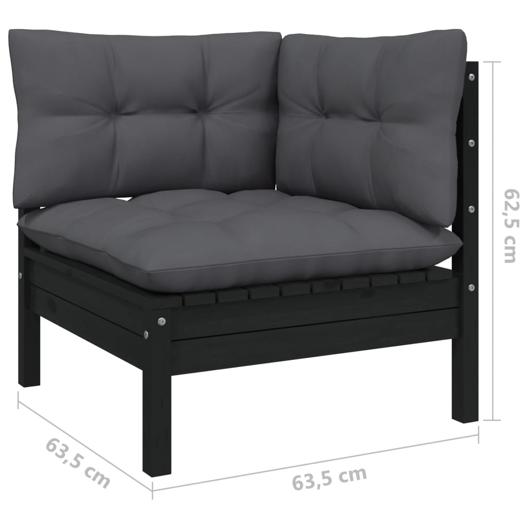 vidaXL 13 pcs conjunto lounge jardim c/ almofadões pinho maciço preto