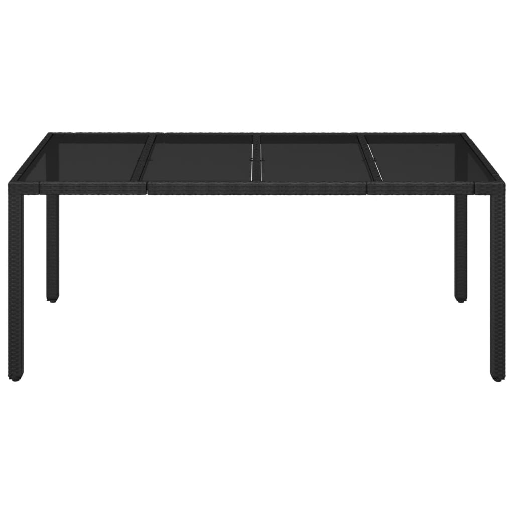 vidaXL Mesa de jardim com tampo de vidro 190x90x75 cm vime PE preto