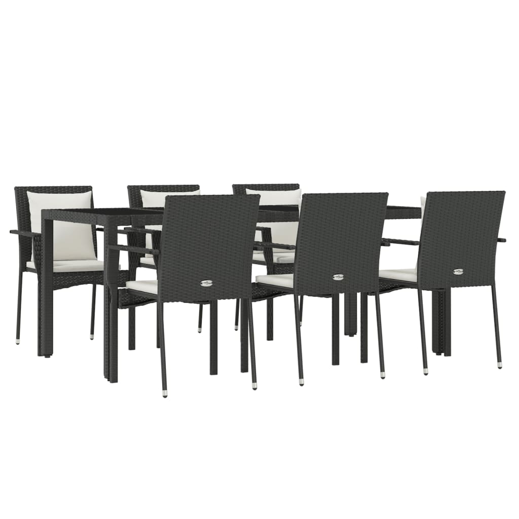 vidaXL 7 pcs conjunto de jantar p/ jardim c/ almofadões vime PE preto