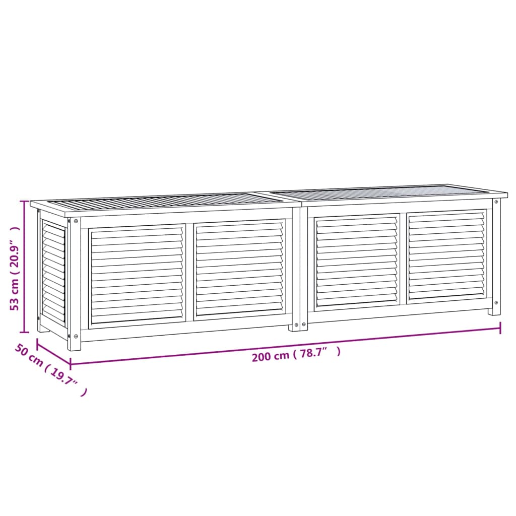 vidaXL Caixa de arrumação para jardim com saco 200x50x53cm teca maciça