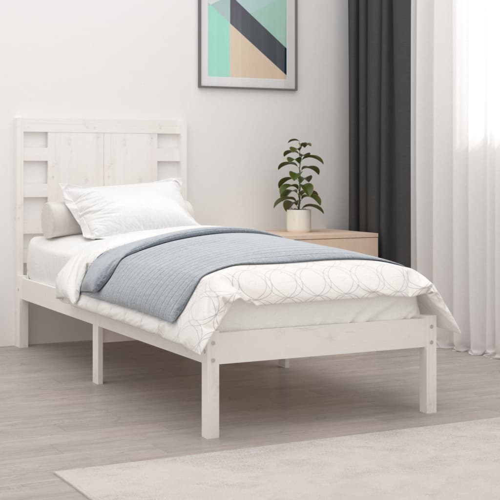 vidaXL Estrutura cama pequena solteiro 75x190 cm madeira maciça branco