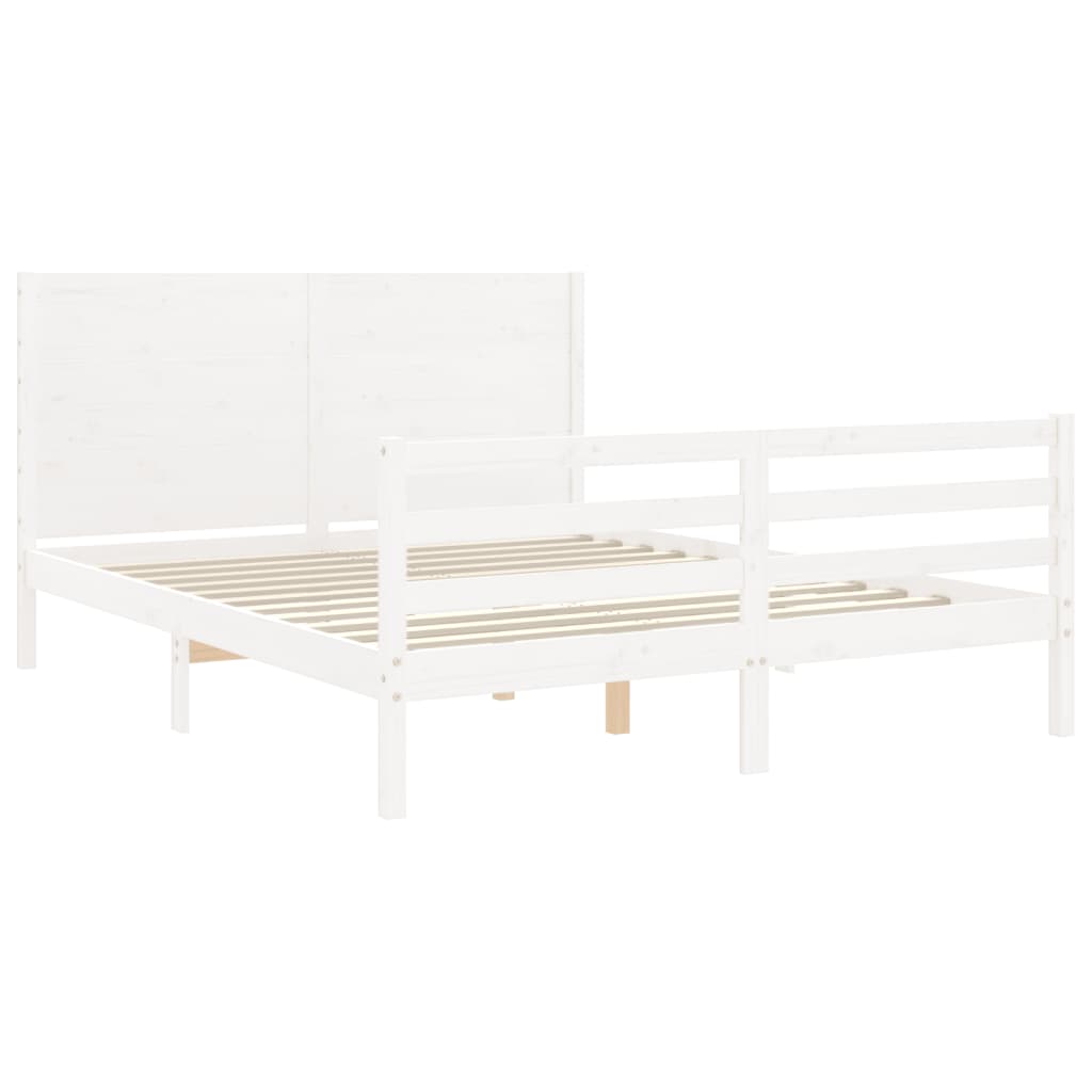 vidaXL Estrutura de cama King Size com cabeceira madeira maciça branco