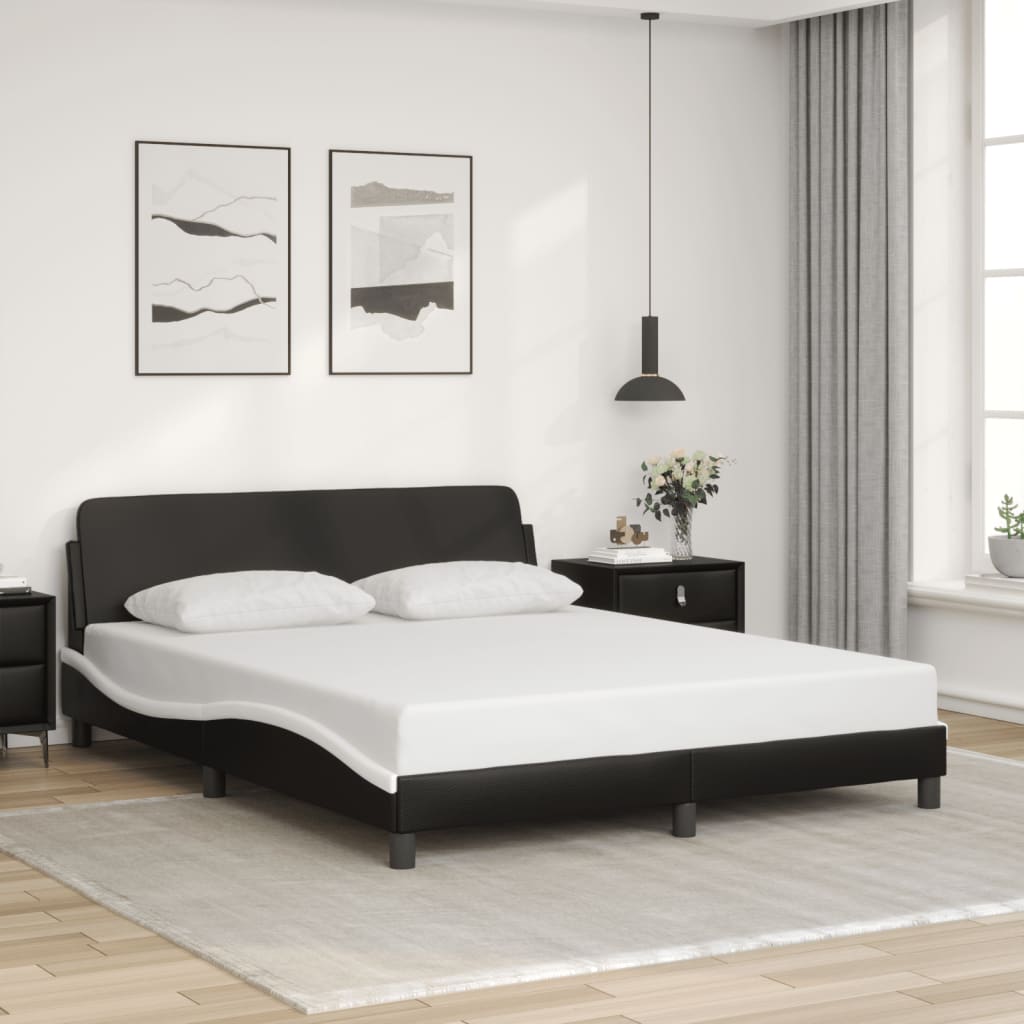 vidaXL Estrutura cama c/ cabeceira 160x200cm couro artif. preto/branco