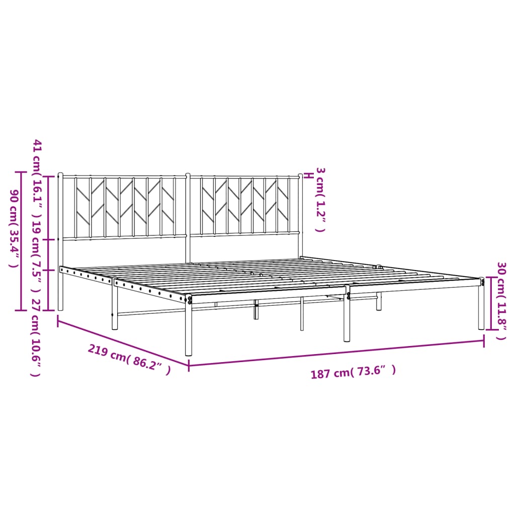 vidaXL Estrutura de cama com cabeceira 183x213 cm metal preto