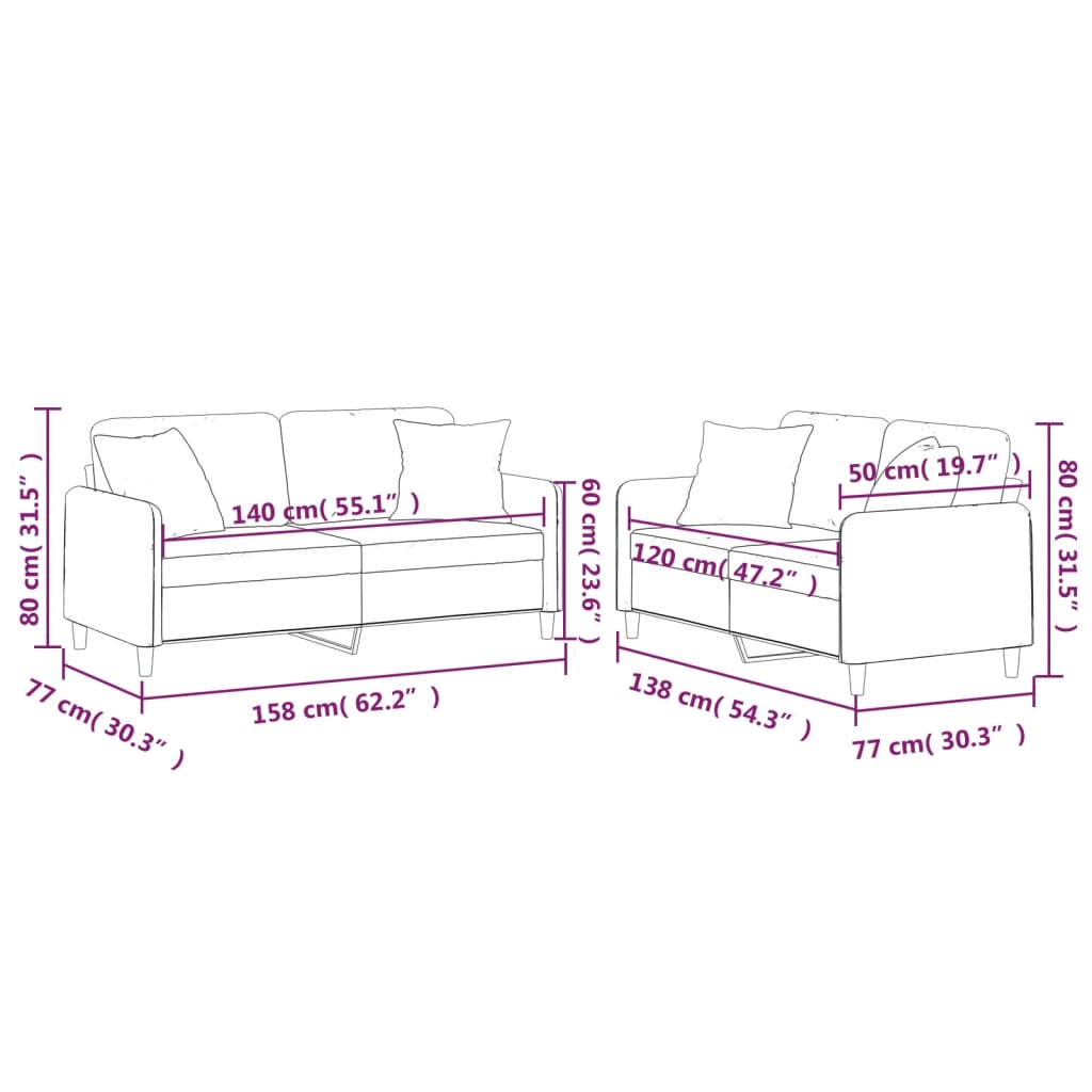 vidaXL 2 pcs conjunto de sofás com almofadas tecido cinzento-claro