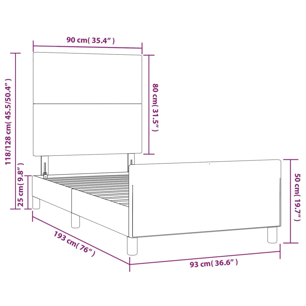 vidaXL Estrutura de cama c/ cabeceira couro artificial 90x190cm branco