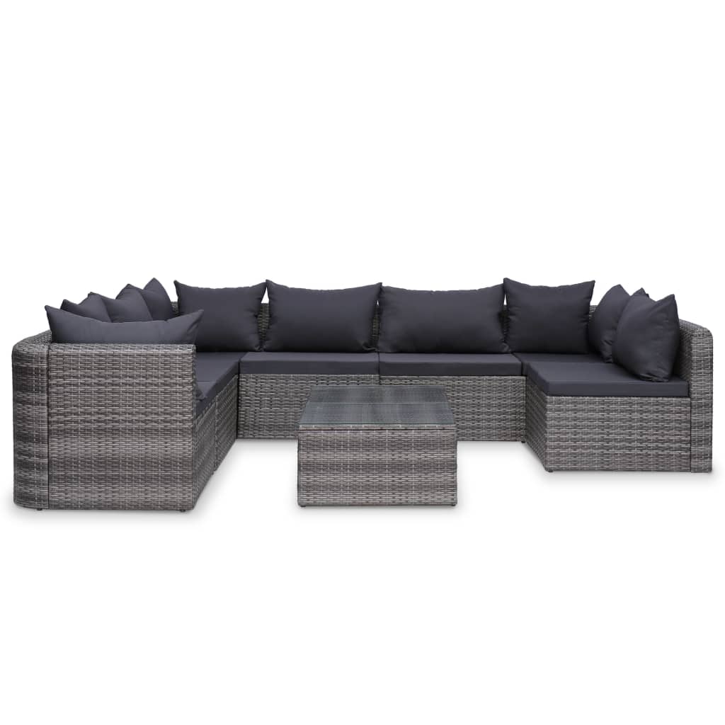 vidaXL 9 pcs conjunto lounge de jardim c/ almofadões vime PE cinzento