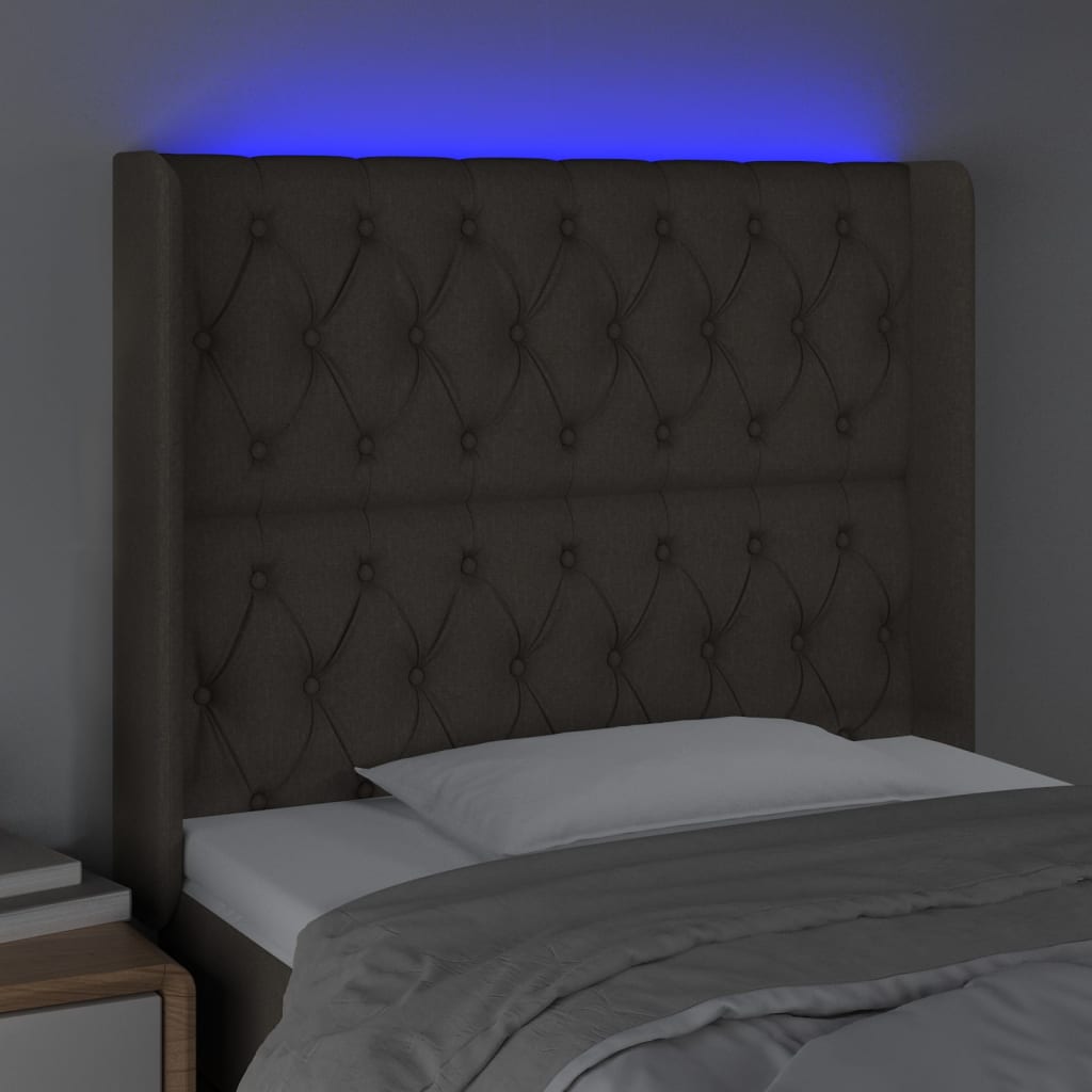 vidaXL Cabeceira cama c/ LED tecido 93x16x118/128 cm cinza-acastanhado