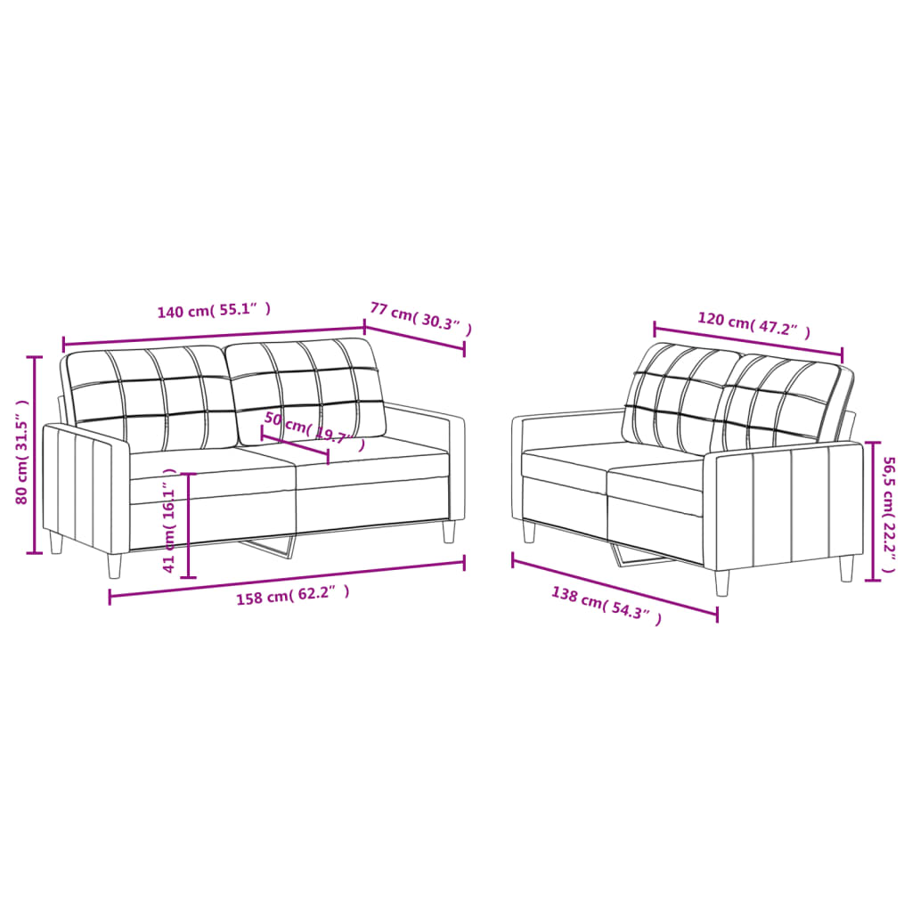 vidaXL 2 pcs conjunto de sofás com almofadões tecido cinzento-claro