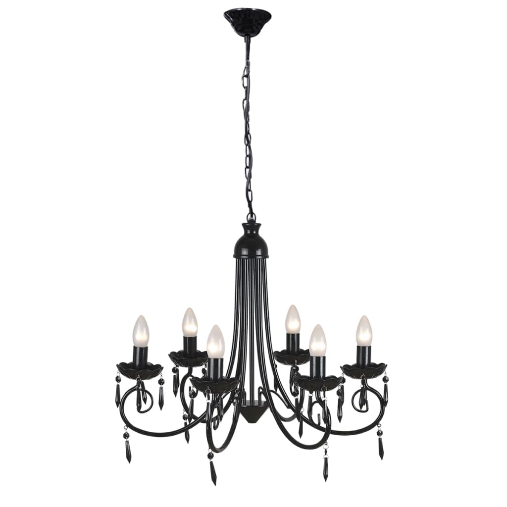 Candelabro pendente de cristal preto para 6 bulbos