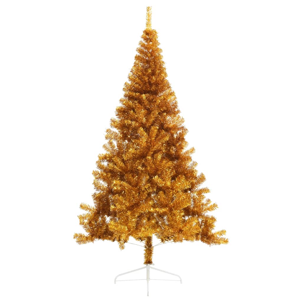 vidaXL Meia árvore de Natal artificial com suporte 210 cm PET dourado