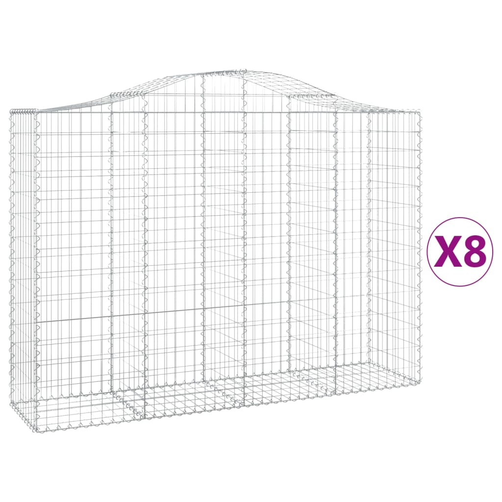 vidaXL Cestos gabião arqueados 8pcs 200x50x140/160cm ferro galvanizado