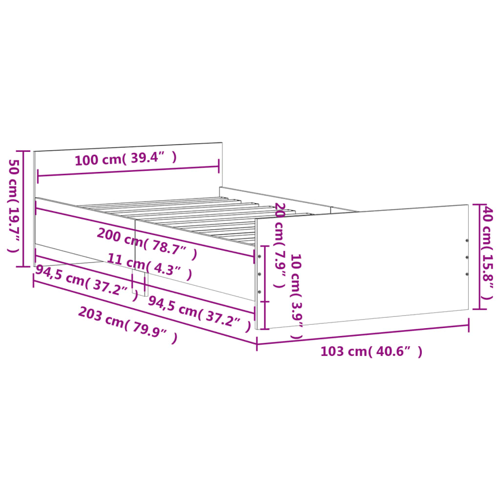 vidaXL Estrutura cama 100x200 cm derivados de madeira cinzento sonoma