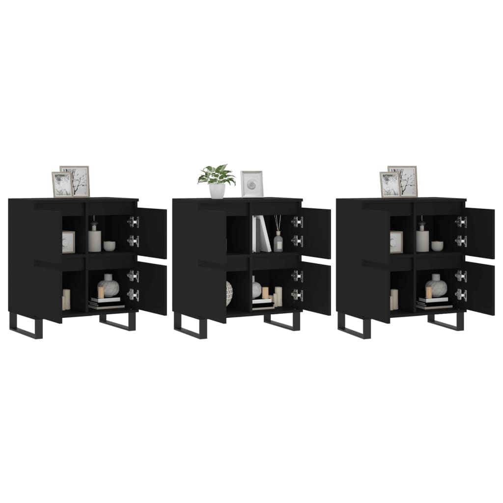 vidaXL Aparadores 3 pcs derivados de madeira preto