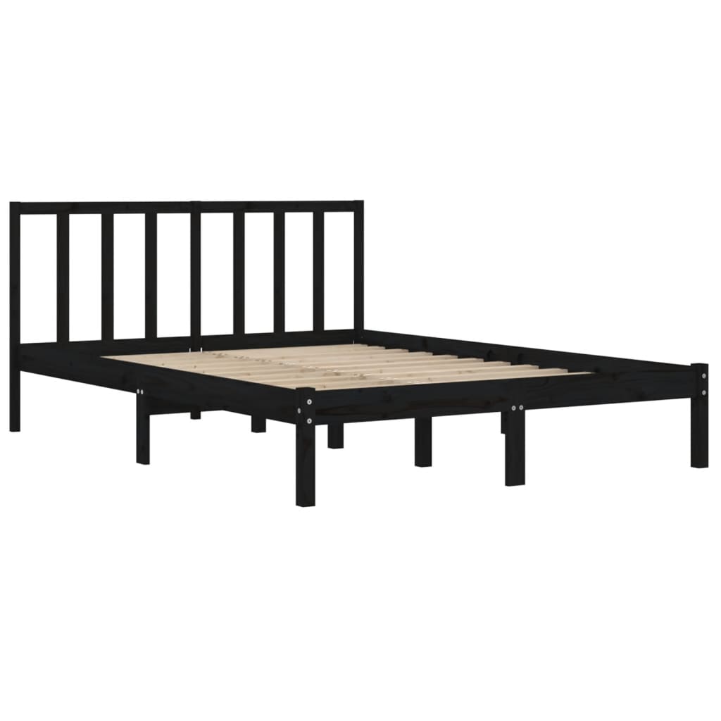 vidaXL Estrutura de cama casal 135x190 cm pinho maciço preto