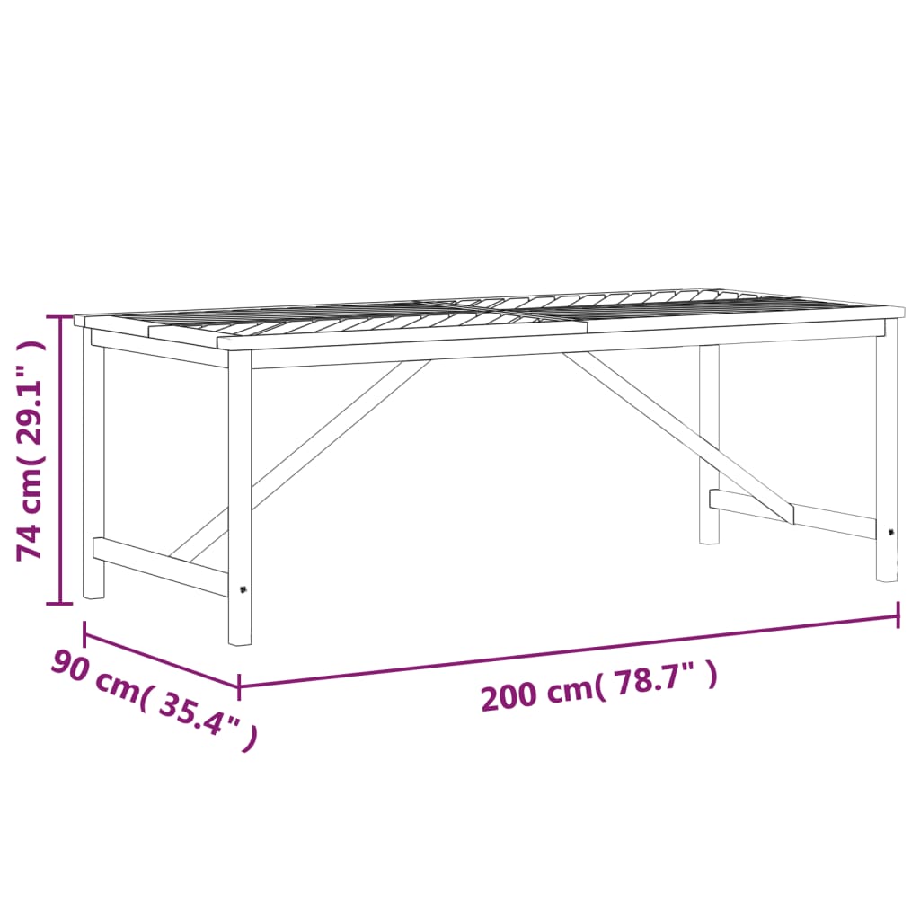 vidaXL Mesa de jantar para jardim 200x90x74cm madeira de acácia maciça