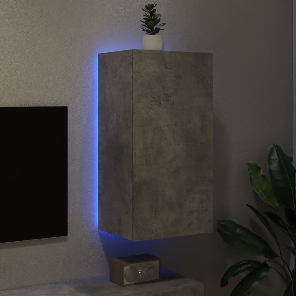 vidaXL Móvel de parede p/ TV c/ luzes LED 40,5x35x80 cm cinza cimento