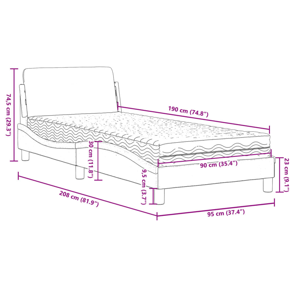 vidaXL Cama com colchão 90x190 cm tecido azul