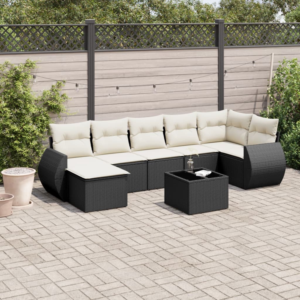 vidaXL 8 pcs conjunto sofás de jardim com almofadões vime PE preto