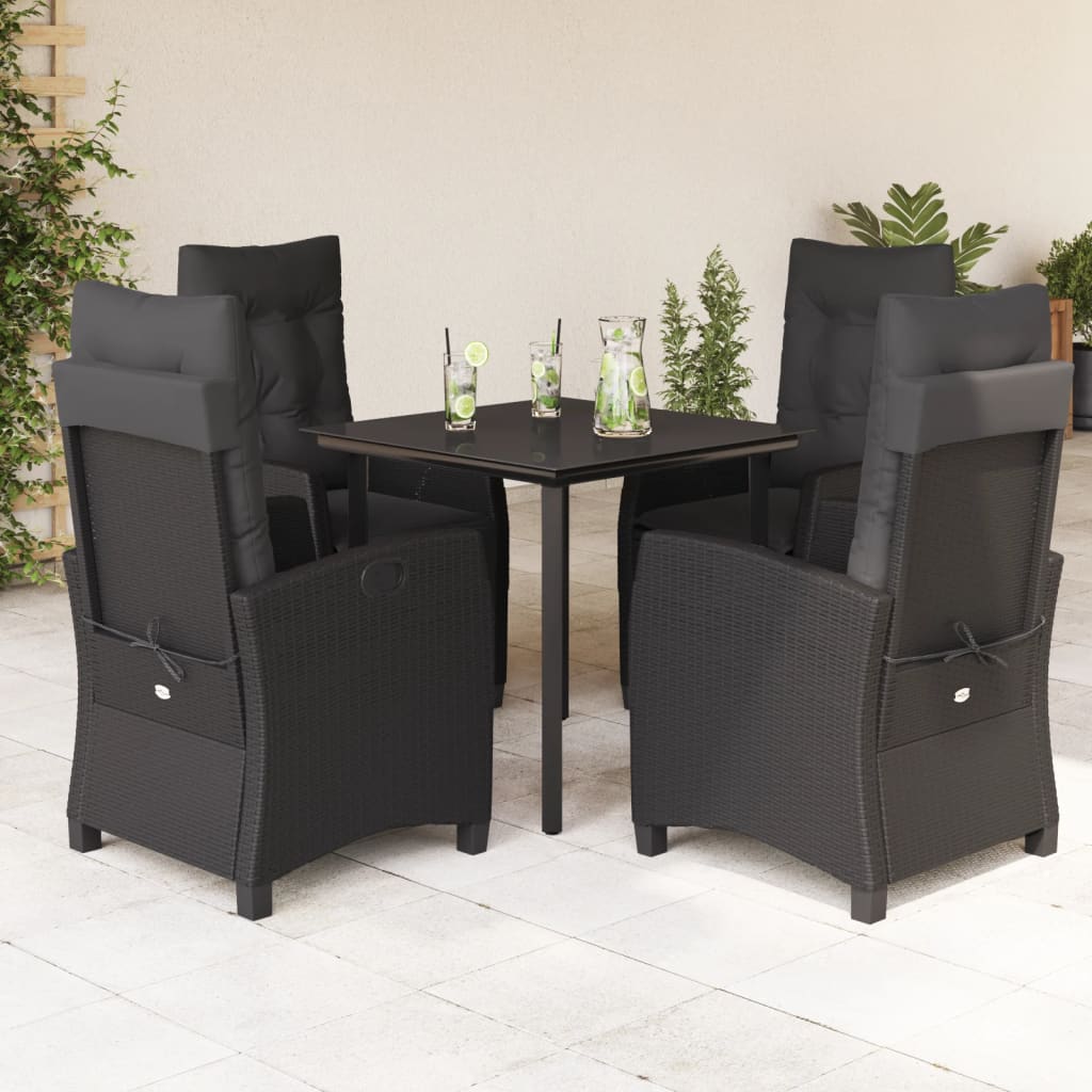 vidaXL 5 pcs conjunto de jantar p/ jardim c/ almofadões vime PE preto