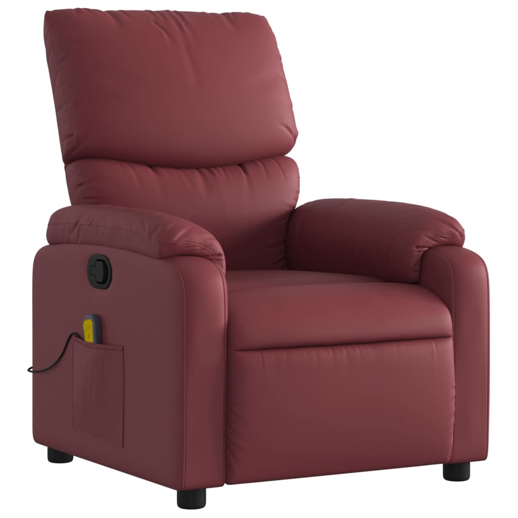 vidaXL Poltrona massagens reclinável couro artificial vermelho tinto