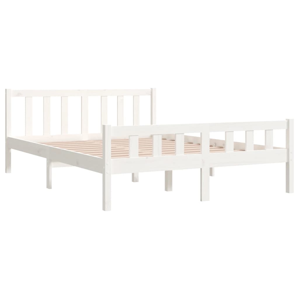 vidaXL Estrutura de cama casal 135x190 cm madeira maciça branco