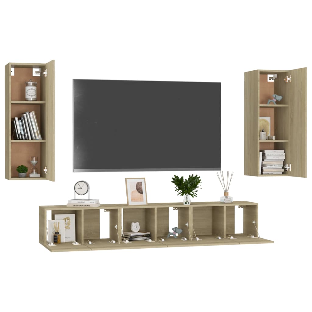 vidaXL 5pcs conjunto móveis de TV derivados de madeira carvalho sonoma