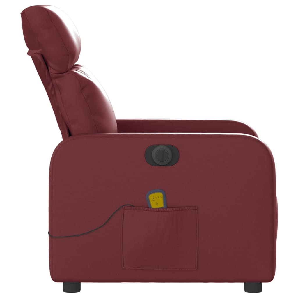 vidaXL Poltrona massagens reclin. elétrica couro artif. vermelho-tinto