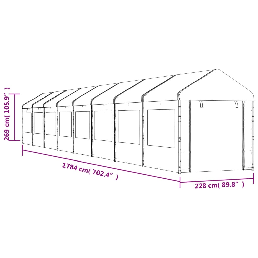 vidaXL Gazebo com telhado 17,84x2,28x2,69 m polietileno branco