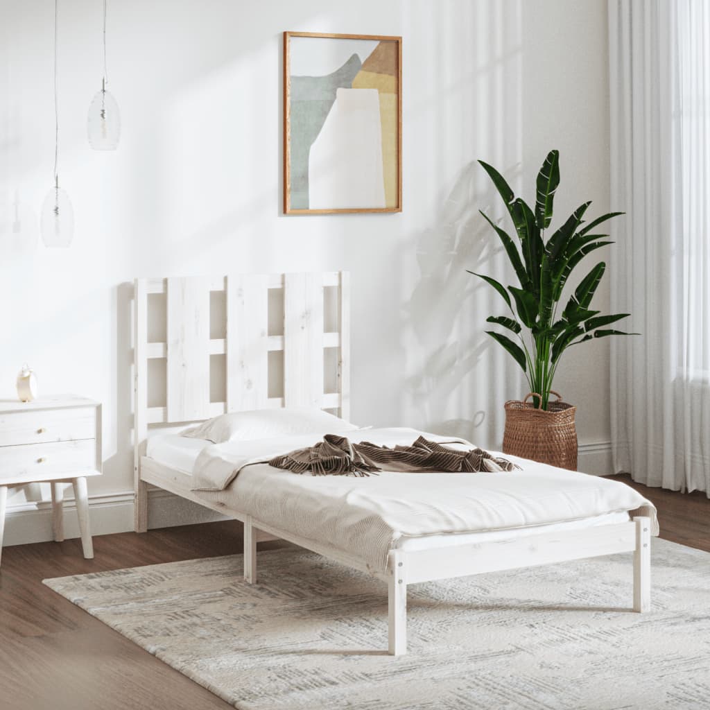 vidaXL Estrutura cama pequena solteiro 75x190 cm madeira maciça branco