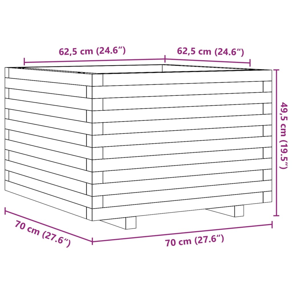 vidaXL Vaso/floreira de jardim 70x70x49,5 cm pinho maciço castanho mel