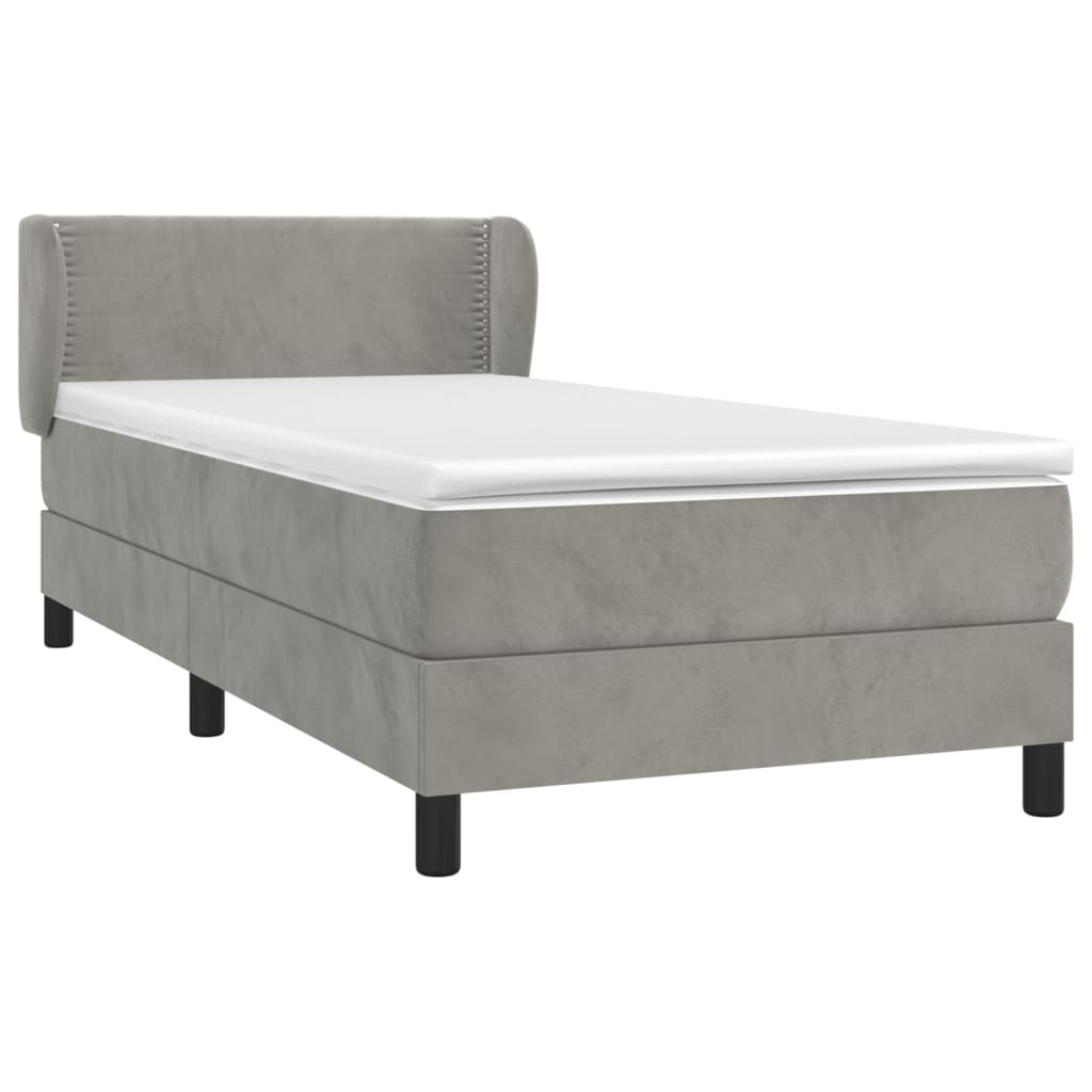 vidaXL Cama com molas/colchão 90x190 cm veludo cinza-claro