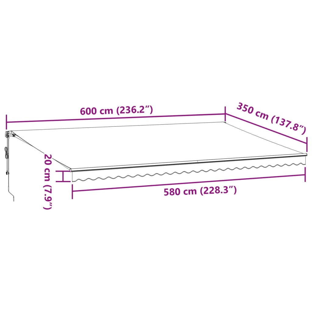 vidaXL Toldo retrátil automático com luzes LED 600x350 cm bordô