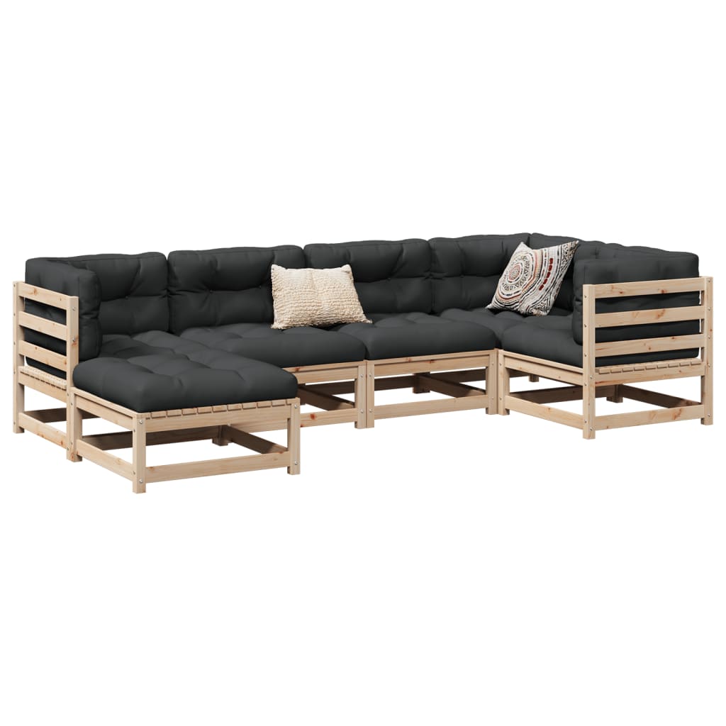vidaXL 6 pcs conjunto sofás de jardim madeira de pinho maciça