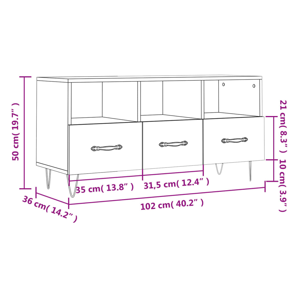 vidaXL Móvel para TV 102x36x50 cm derivados madeira branco brilhante