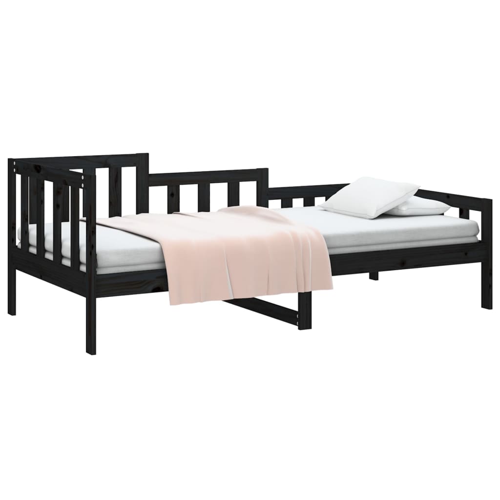 vidaXL Sofá-cama 90 x 200 cm madeira de pinho maciça preto