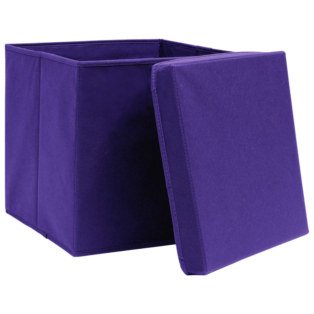 vidaXL Caixas de arrumação com tampas 4 pcs 32x32x32 cm tecido roxo