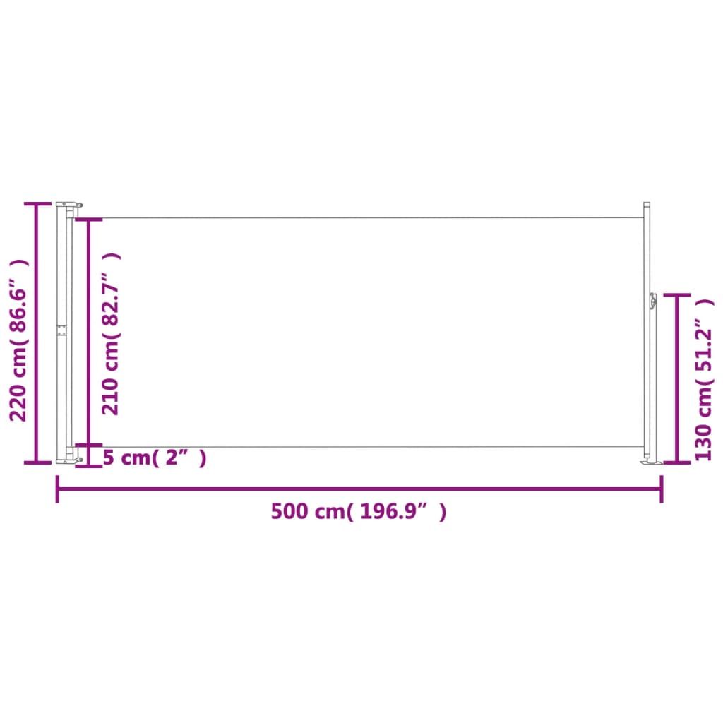 vidaXL Toldo lateral retrátil para pátio 220x500 cm preto