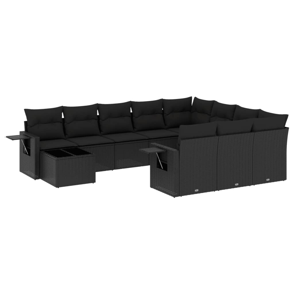 vidaXL 11 pcs conjunto sofás de jardim c/ almofadões vime PE preto