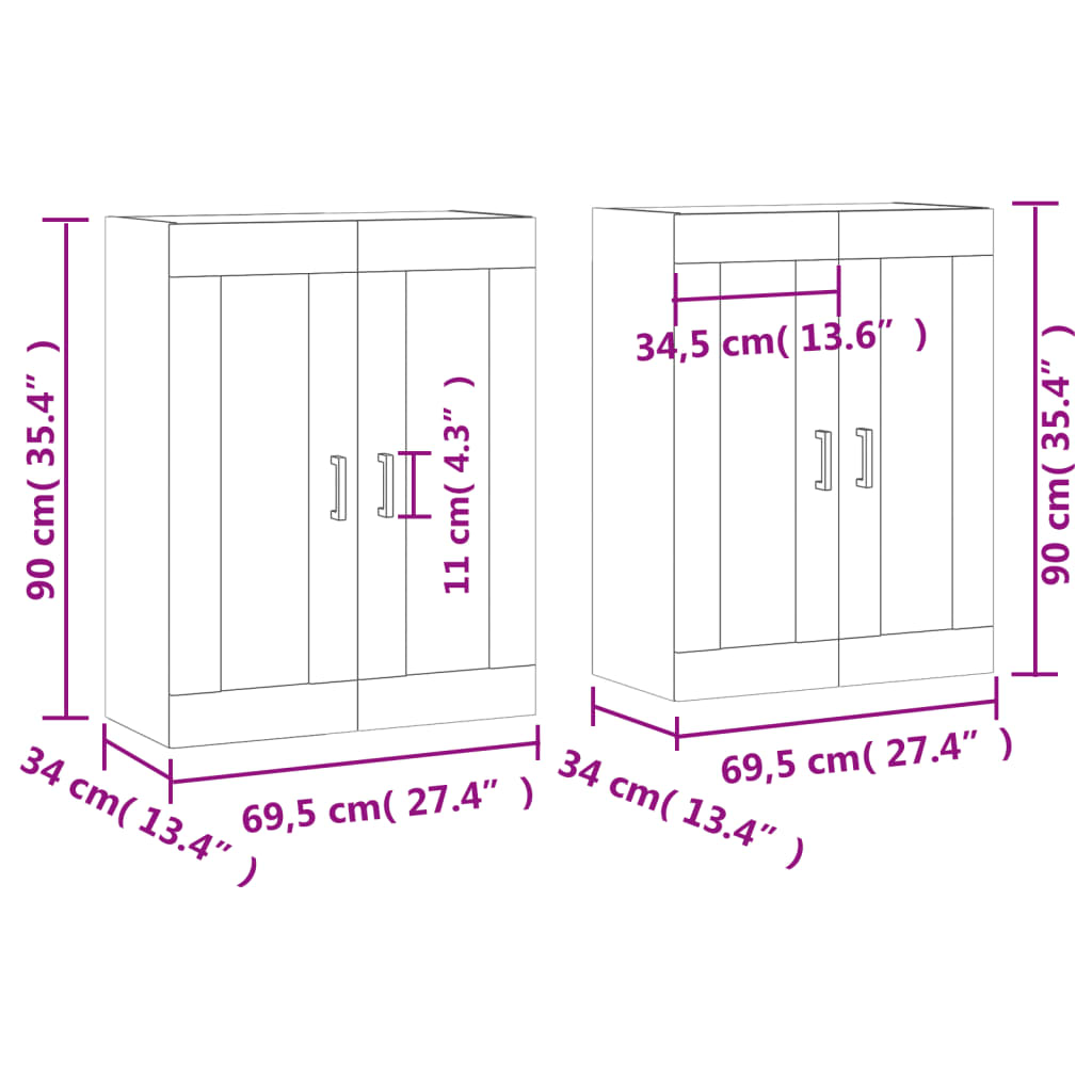 vidaXL Móveis de parede 2 pcs derivados de madeira cinzento sonoma