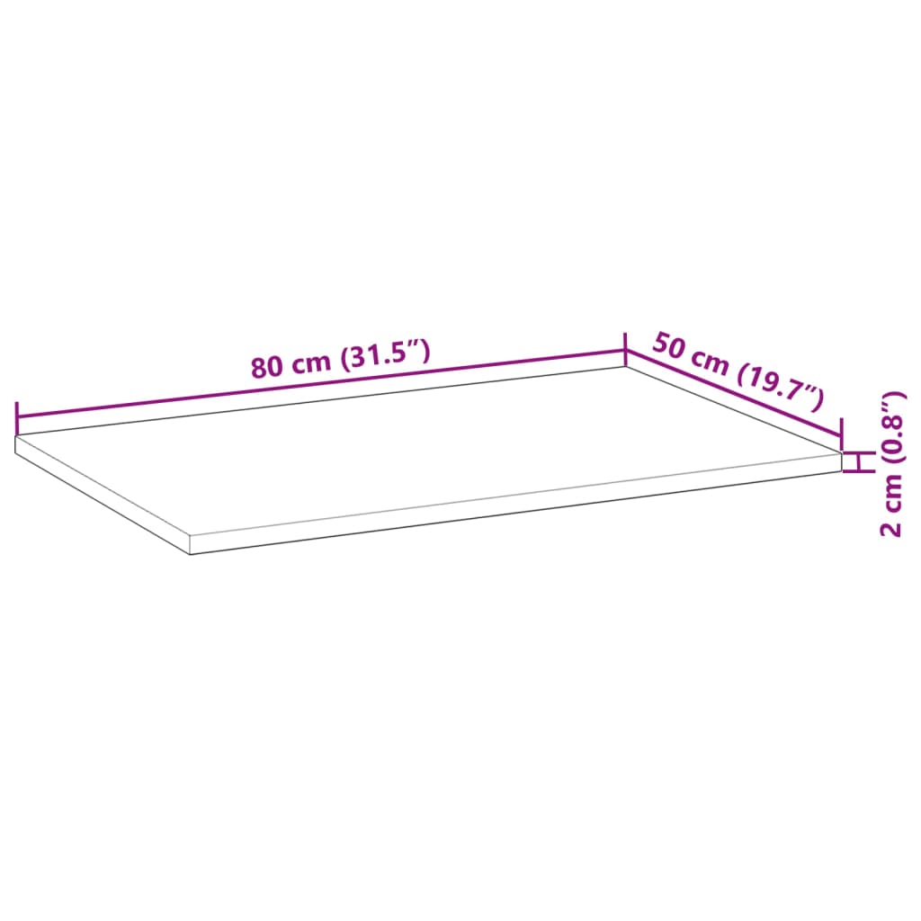 vidaXL Tampo de mesa retangular 80x50x2 cm madeira de acácia maciça