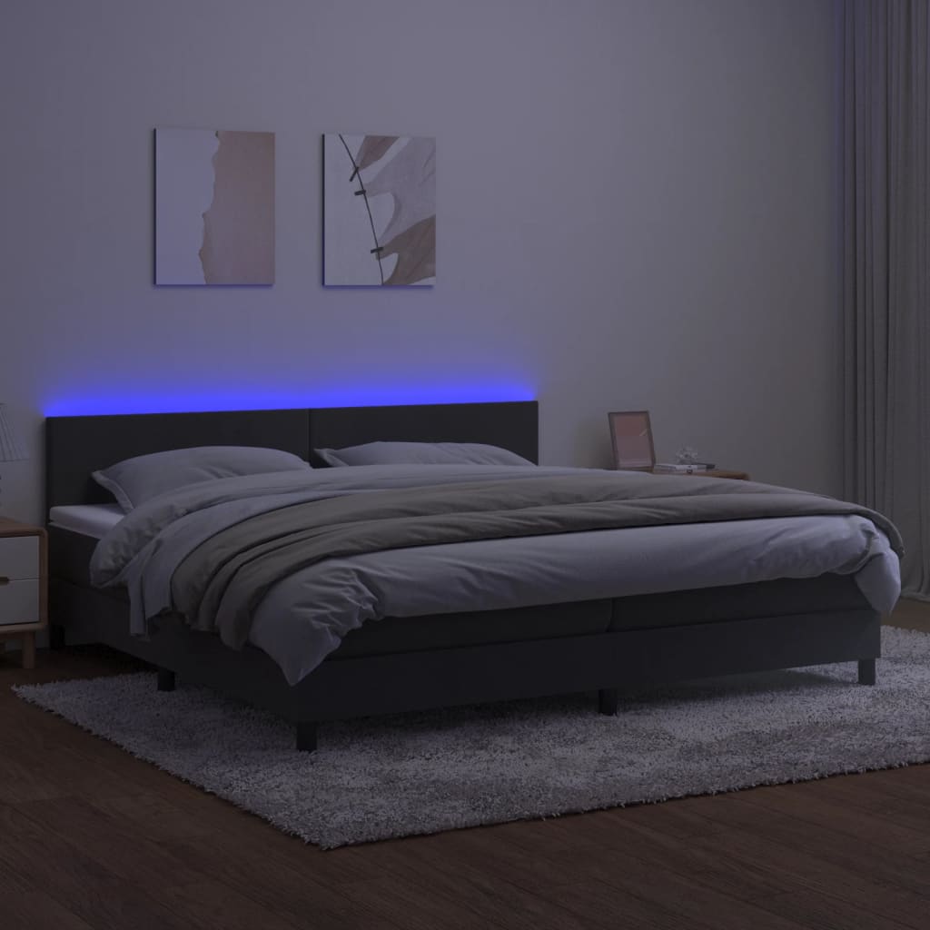 vidaXL Cama box spring c/ colchão/LED 200x200cm veludo cinzento-escuro