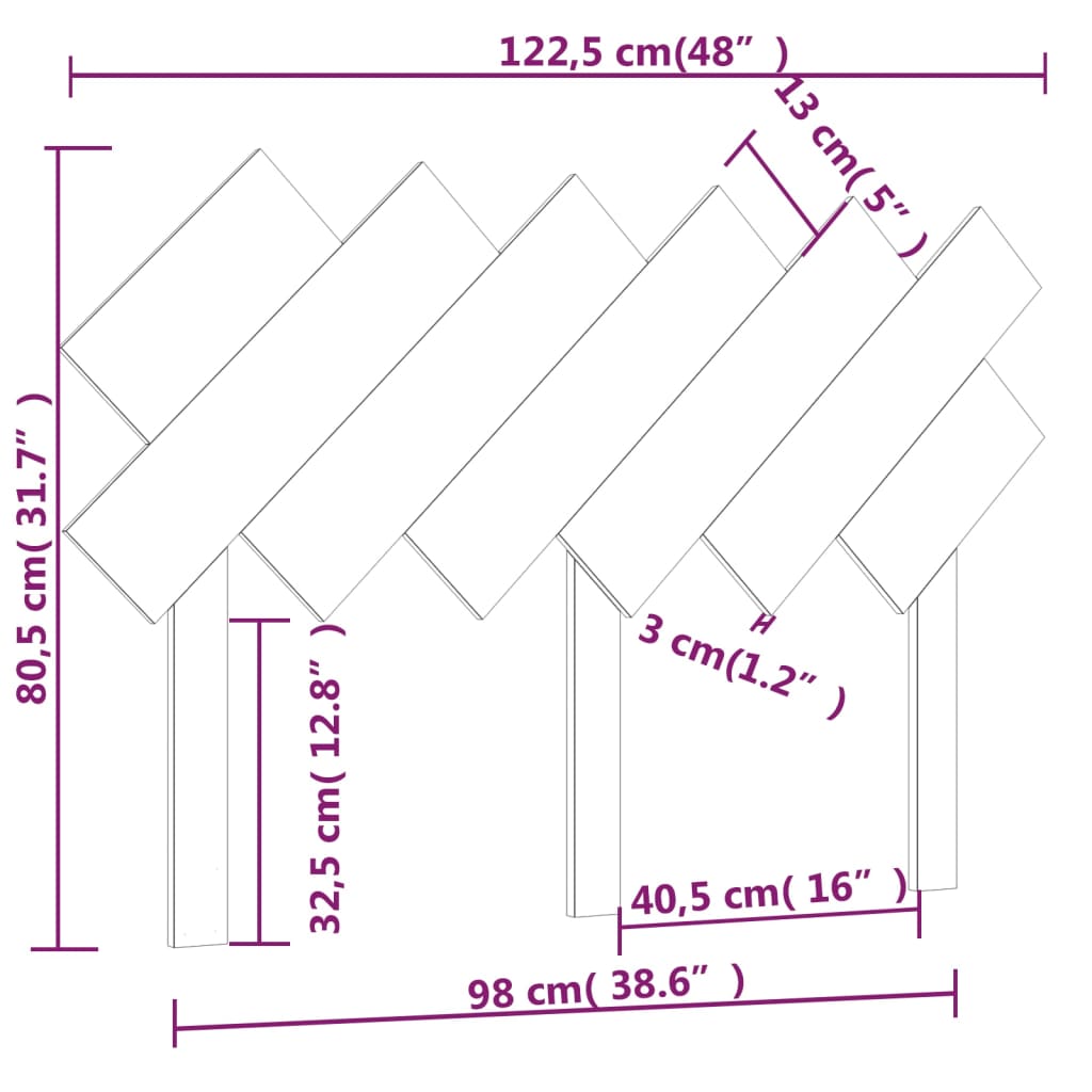 vidaXL Cabeceira de cama 122,5x3x80,5 cm pinho maciço cinzento