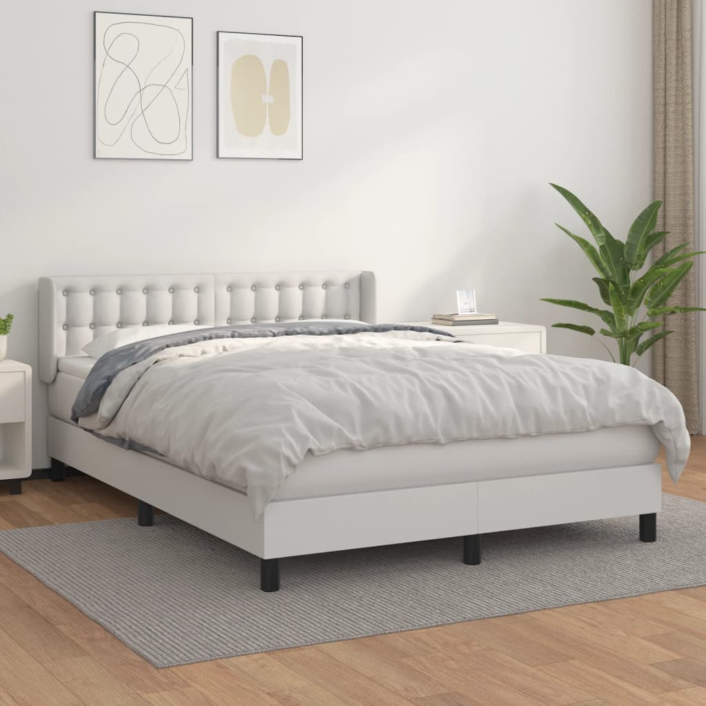 vidaXL Cama com molas/colchão 140x200 cm couro artificial branco