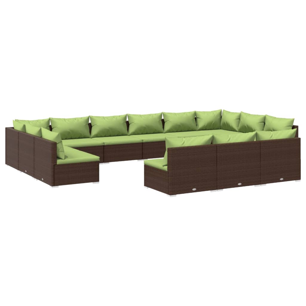 vidaXL 13 pcs conjunto lounge de jardim c/ almofadões vime PE castanho