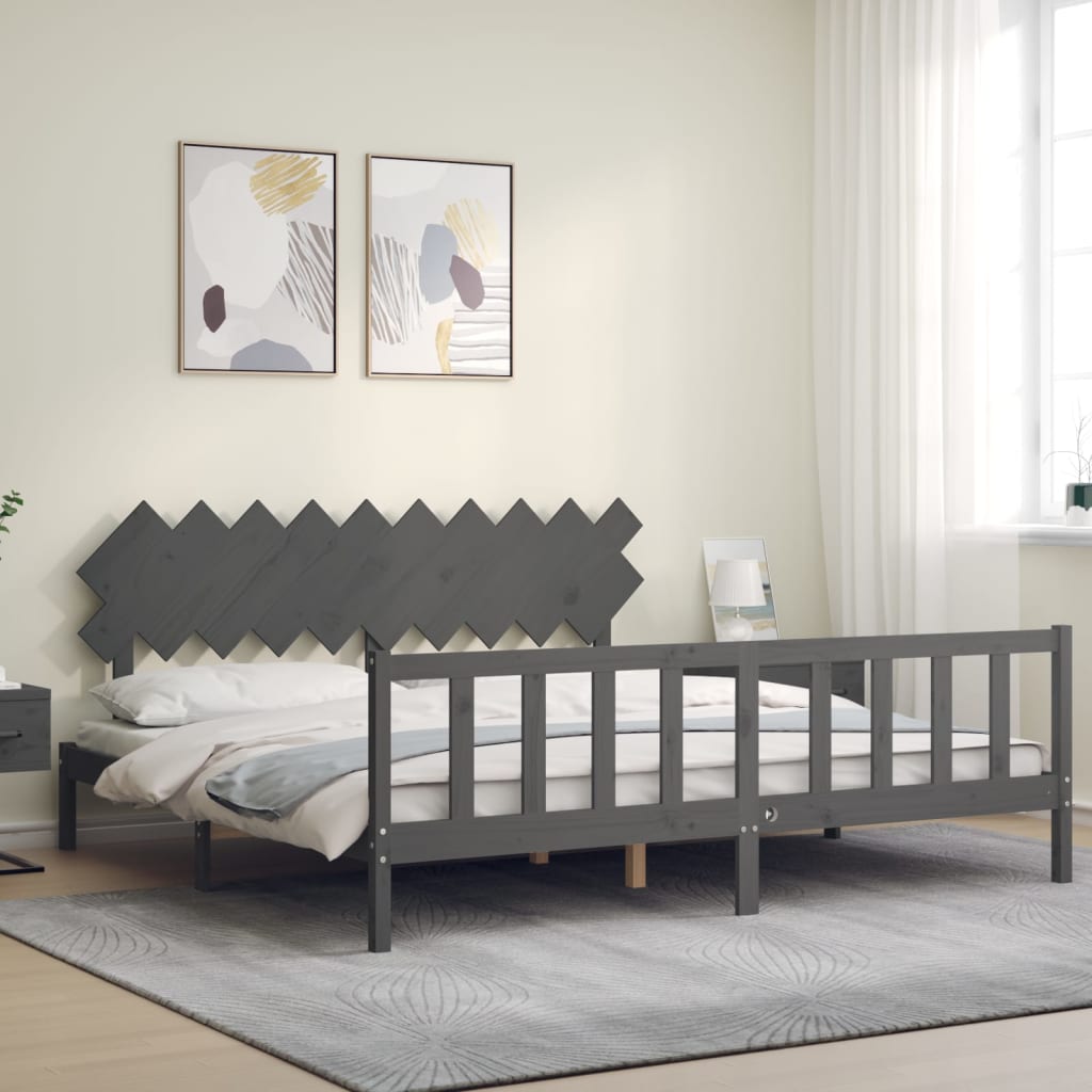 vidaXL Estrutura de cama com cabeceira 200x200 cm madeira maciça cinza