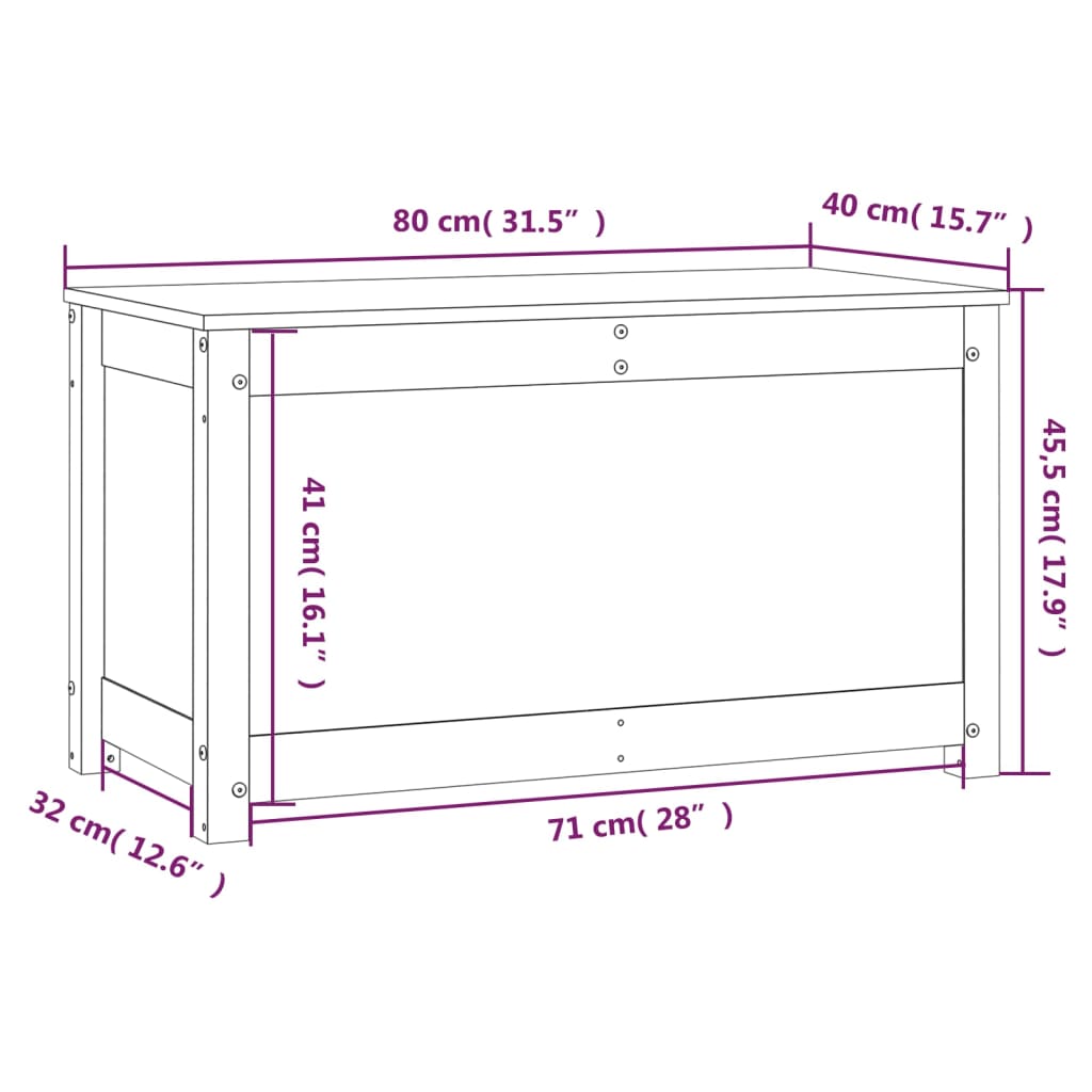 vidaXL Caixa de arrumação 80x40x45,5 cm pinho maciço castanho-mel