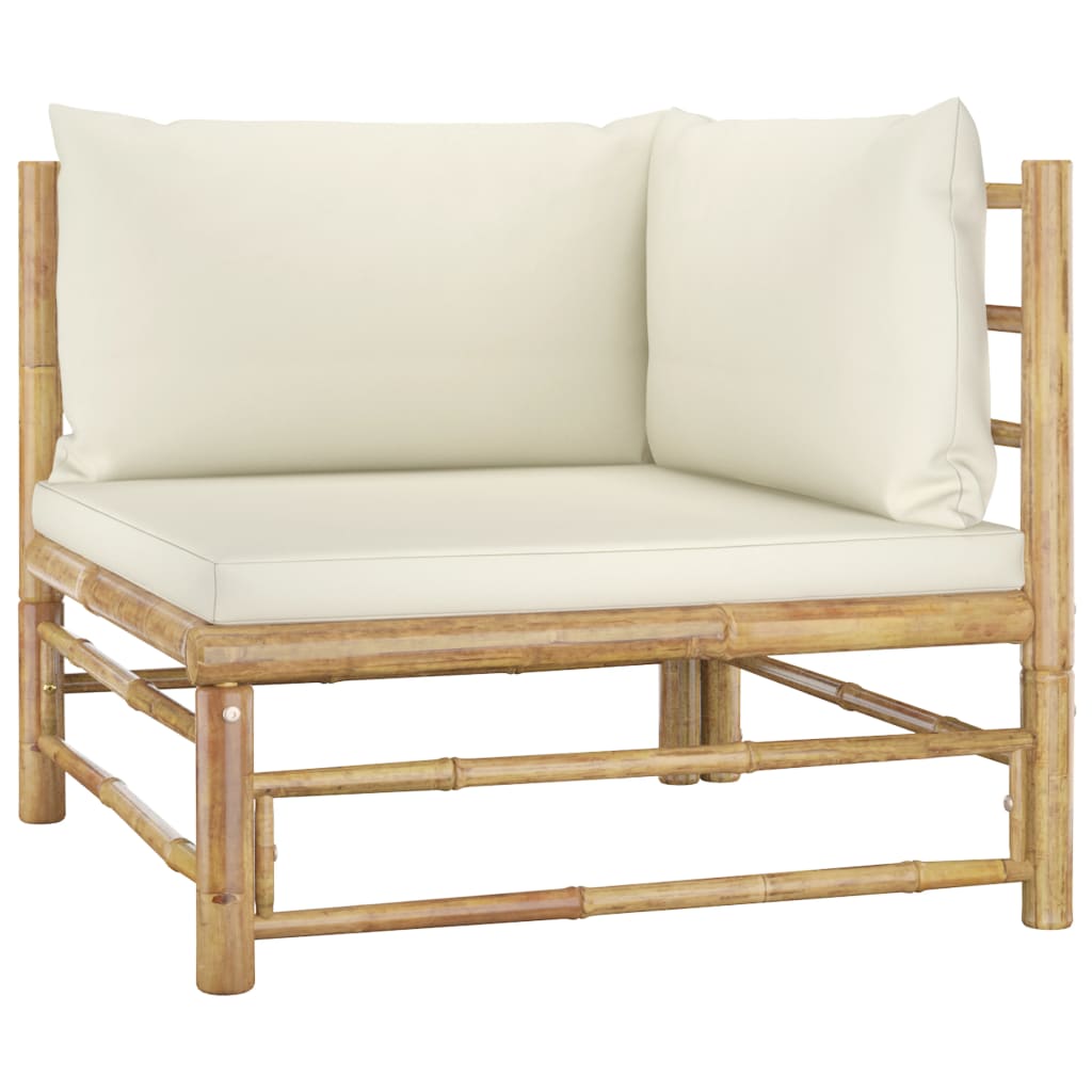 vidaXL 6 pcs conj. lounge p/ jardim em bambu c/ almofadões branco nata